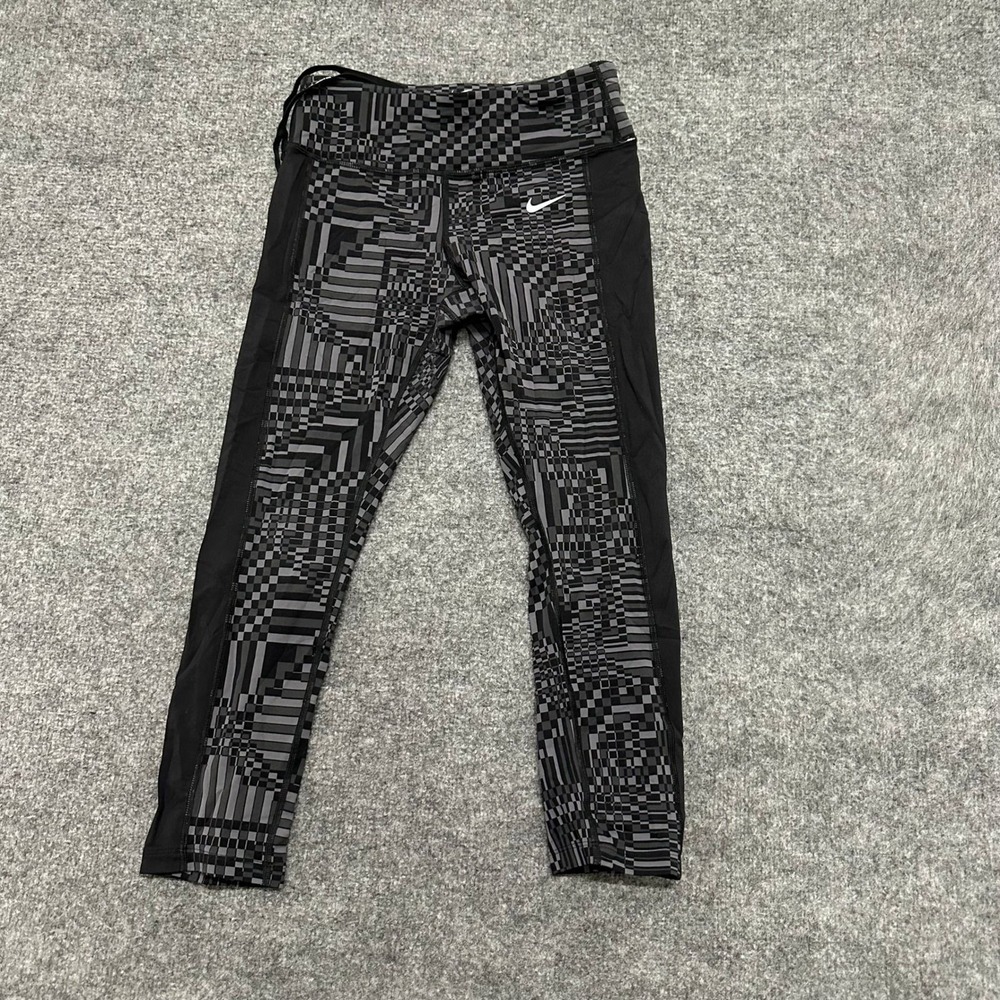 Nike Leggings Womens Size S Black Grey Dri-Fit Geometric Crop Athletic Tights